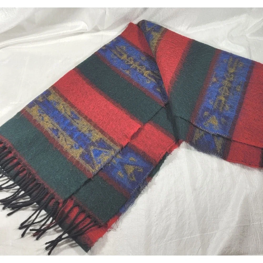 Fendi‎ Wool Southwestern Aztec Print Rectangular Scarf w/ Fringe - 20